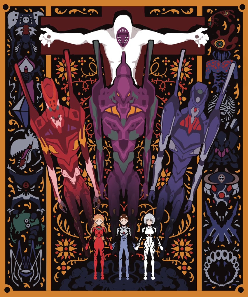 souryuu asuka langley, ayanami rei, ikari shinji, eva 02, eva 01, and 2 more (neon genesis evangelion and 1 more) drawn by amandasmurfee