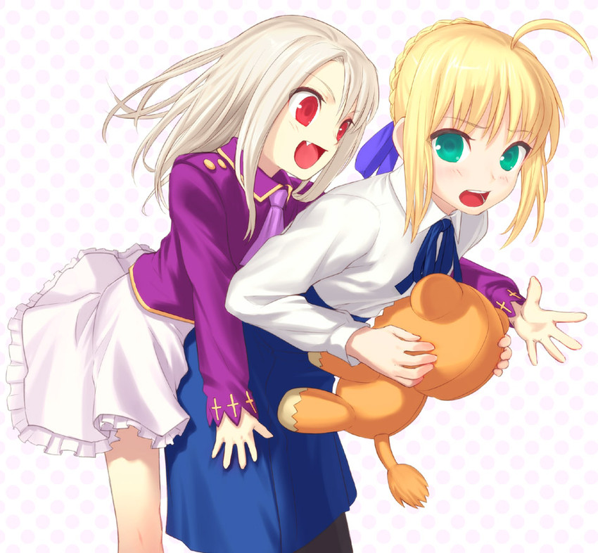 artoria pendragon, saber, and illyasviel von einzbern (fate and 1 more) drawn by uni_(plastic_girl)