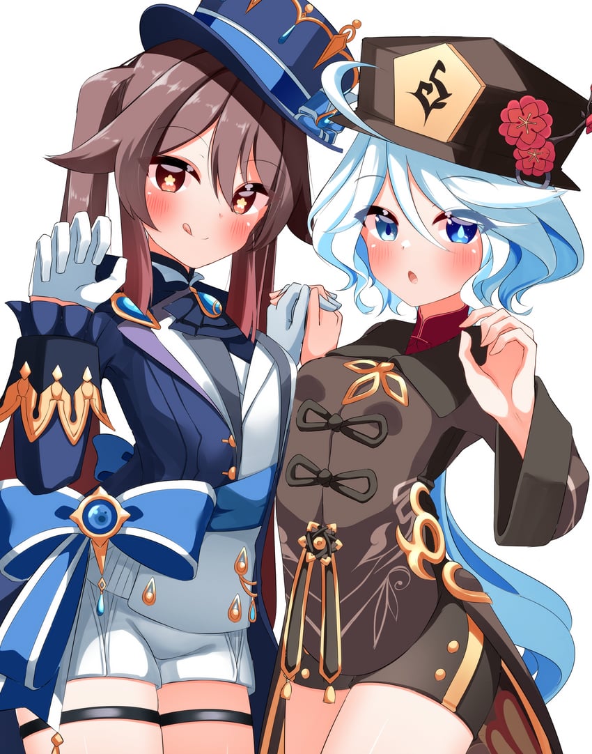 hu tao and furina (genshin impact) drawn by pia_(botamochinjufu)