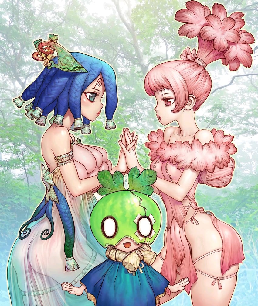 suika, kirisame, and momiji homura (dr. stone) drawn by boichi