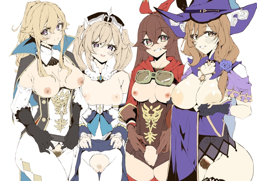 barbara, jean, amber, and lisa (genshin impact) drawn by e_sky_rugo