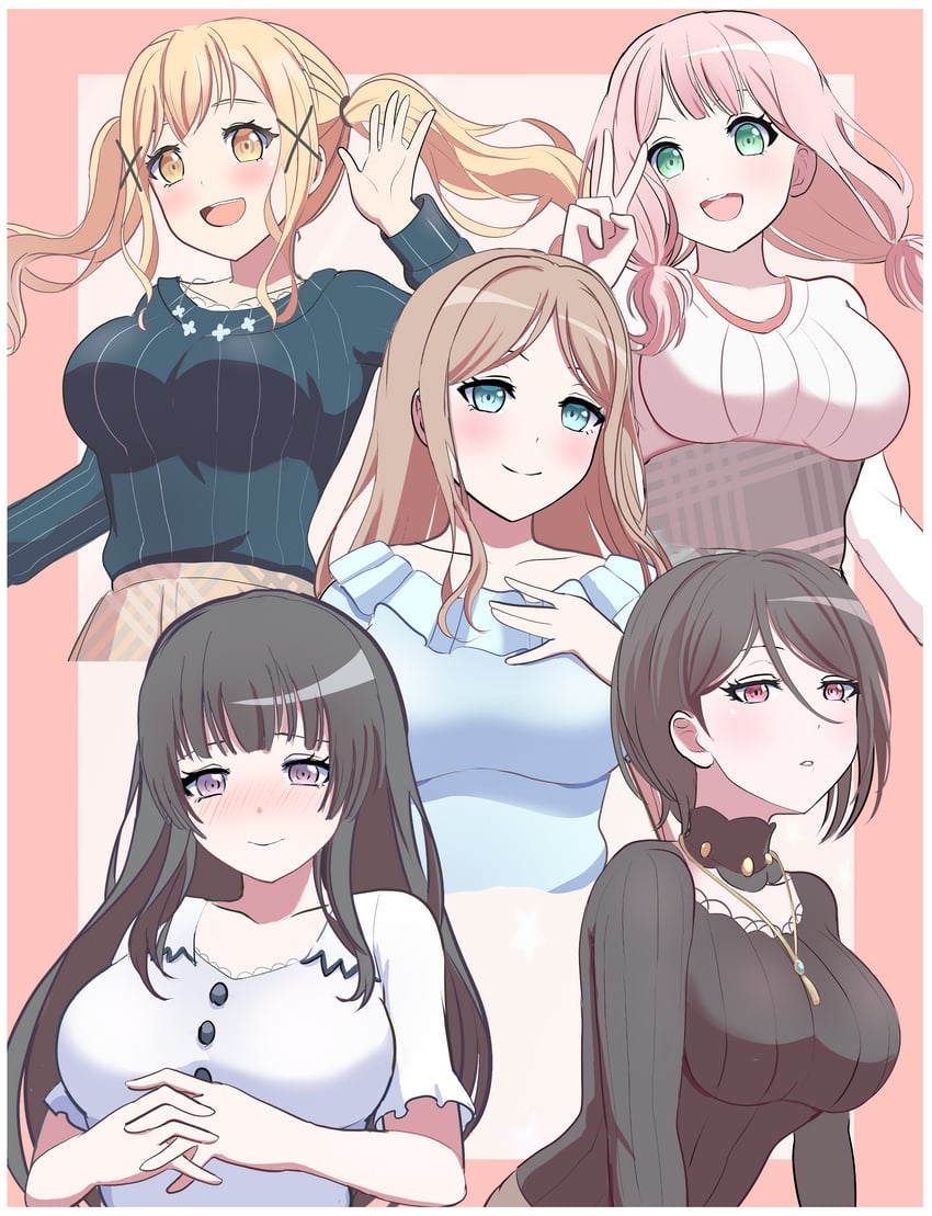 nagasaki soyo, uehara himari, ichigaya arisa, shirokane rinko, and yashio rui (bang dream! and 1 more) drawn by sandman_(gm4zfijcwbz3g4y)