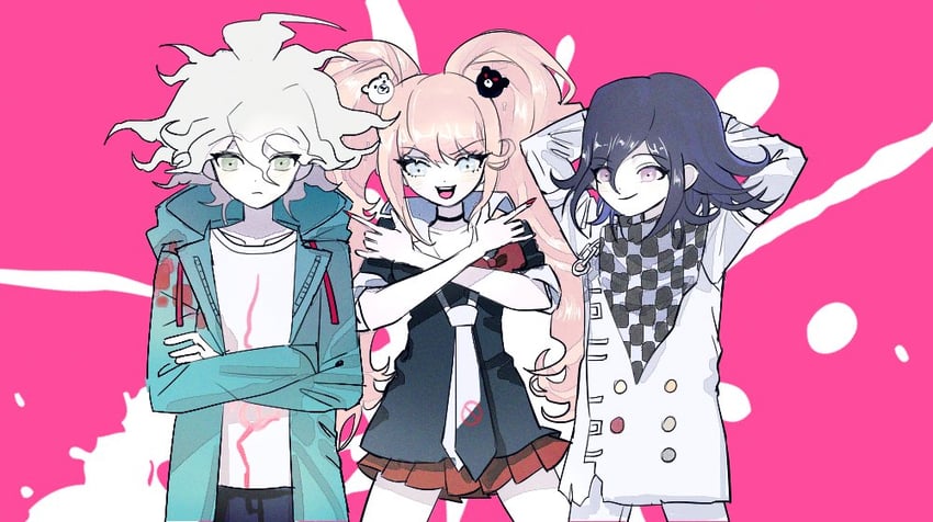 oma kokichi, komaeda nagito, and enoshima junko (danganronpa and 3 more) drawn by gg_(dddcoco)
