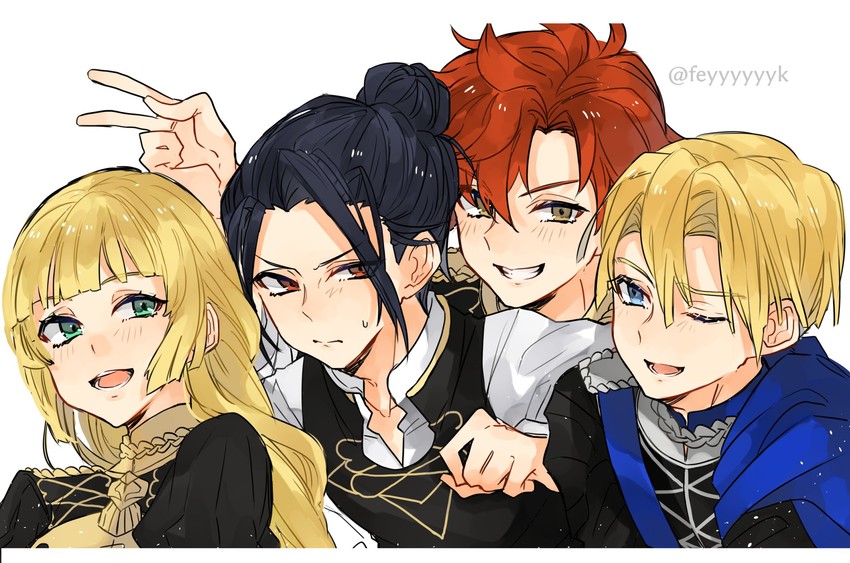 dimitri alexandre blaiddyd, ingrid brandl galatea, sylvain jose gautier, and felix hugo fraldarius (fire emblem and 1 more) drawn by feyyyyyyk