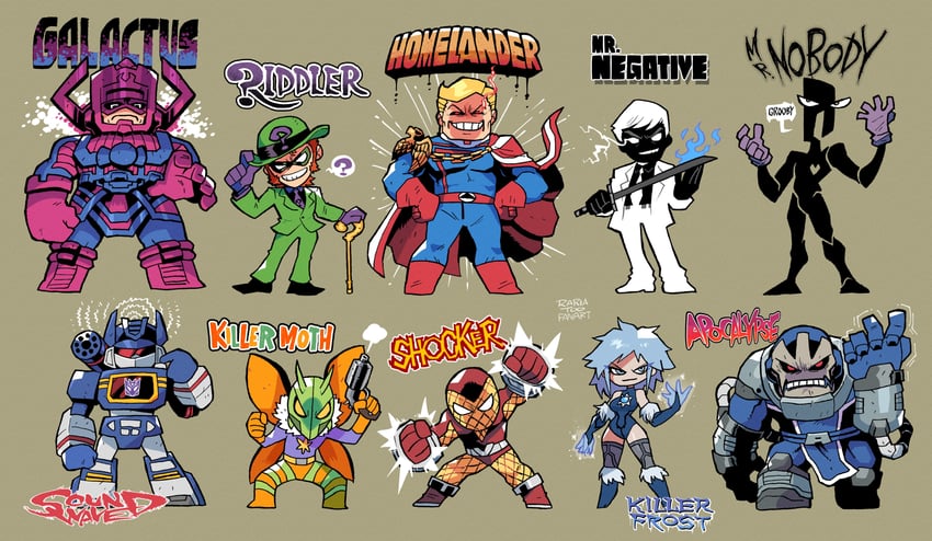 soundwave, homelander, the riddler, galactus, apocalypse, and 5 more (marvel and 9 more) drawn by rariatto_(ganguri)