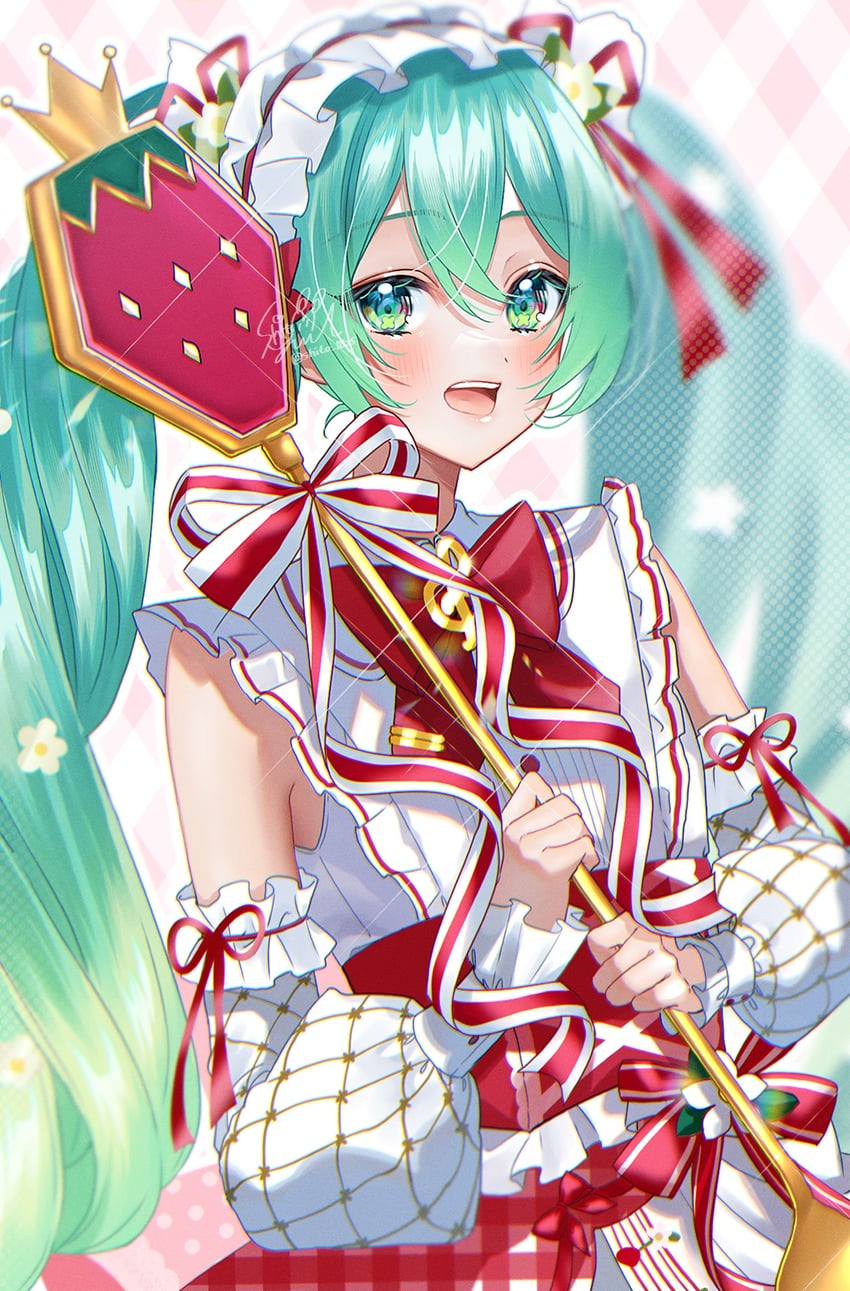 hatsune miku and strawberry miku (vocaloid) drawn by yuuyu_(moco20111115)