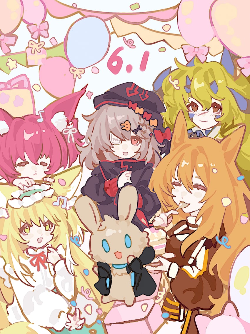 doctor, suzuran, ceobe, shamare, popukar, and 1 more (arknights) drawn by lian_wan_daphne