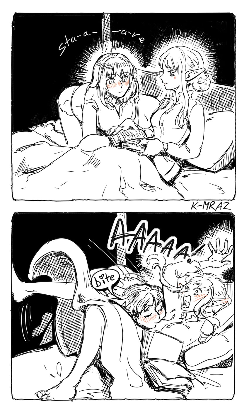 marcille donato and falin touden (dungeon meshi) drawn by kmraz6