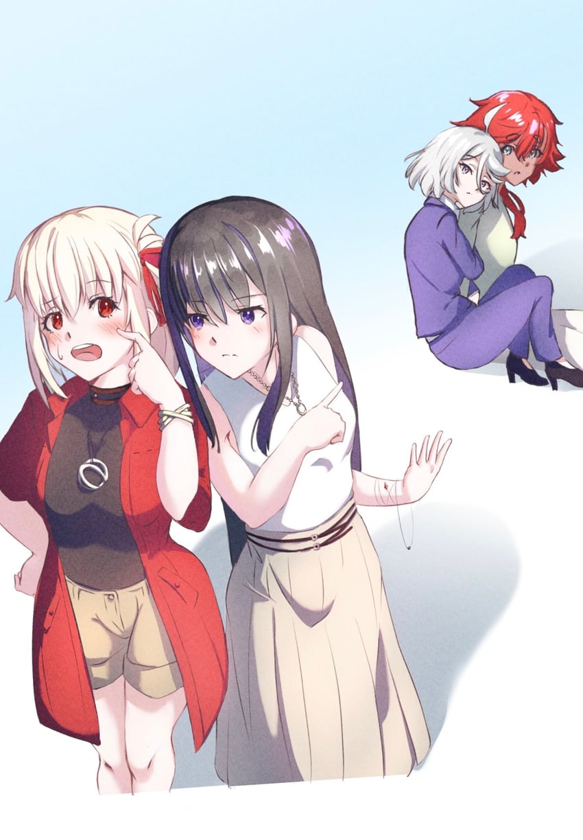 nishikigi chisato, suletta mercury, miorine rembran, and inoue takina (gundam and 2 more) drawn by puyo991