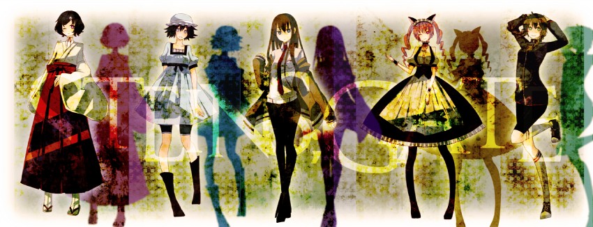 makise kurisu, shiina mayuri, amane suzuha, urushibara luka, and akiha rumiho (steins;gate) drawn by hohho