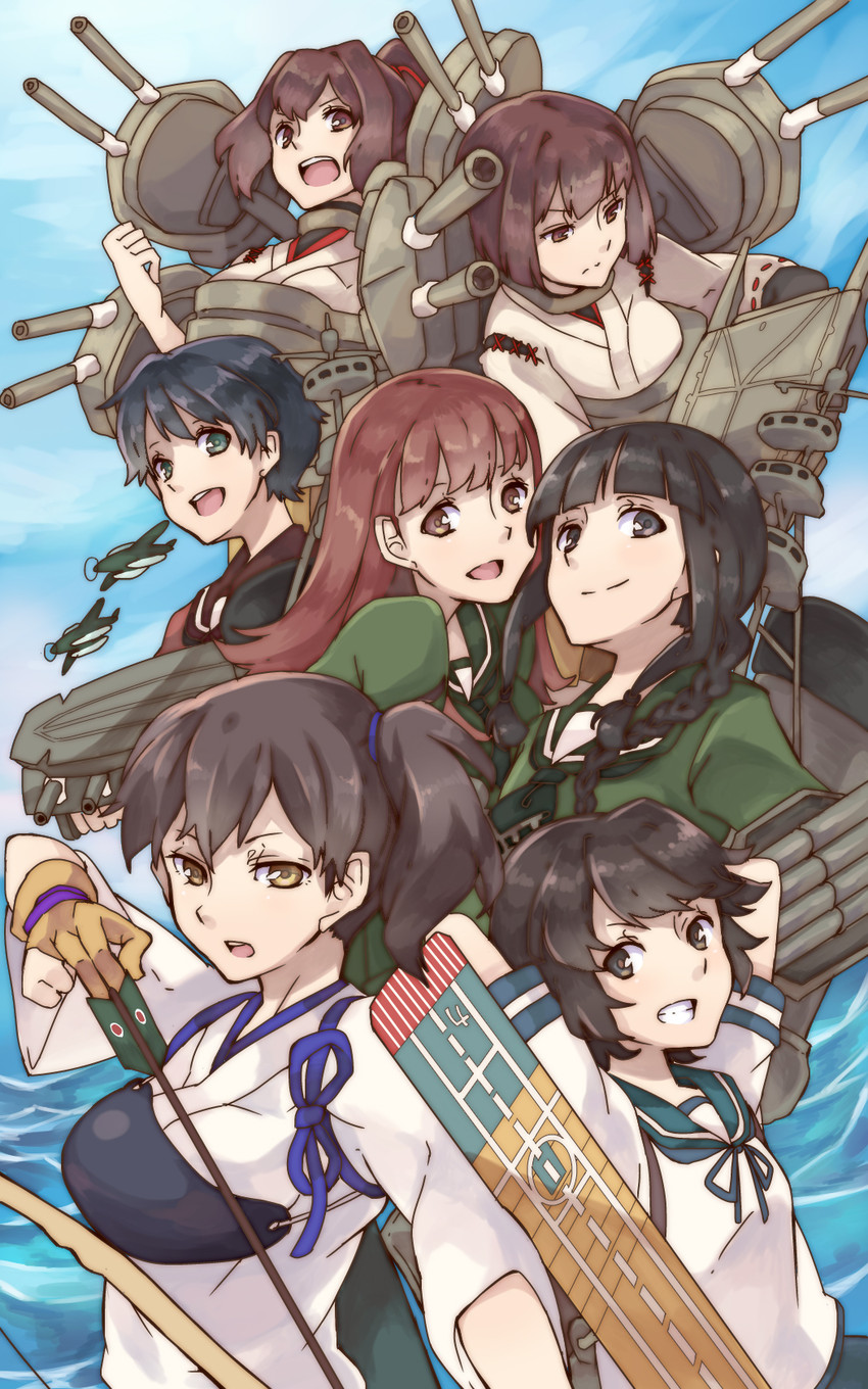 kaga, kitakami, ooi, mogami, hyuuga, and 2 more (kantai collection) drawn by kuuga_(cf)