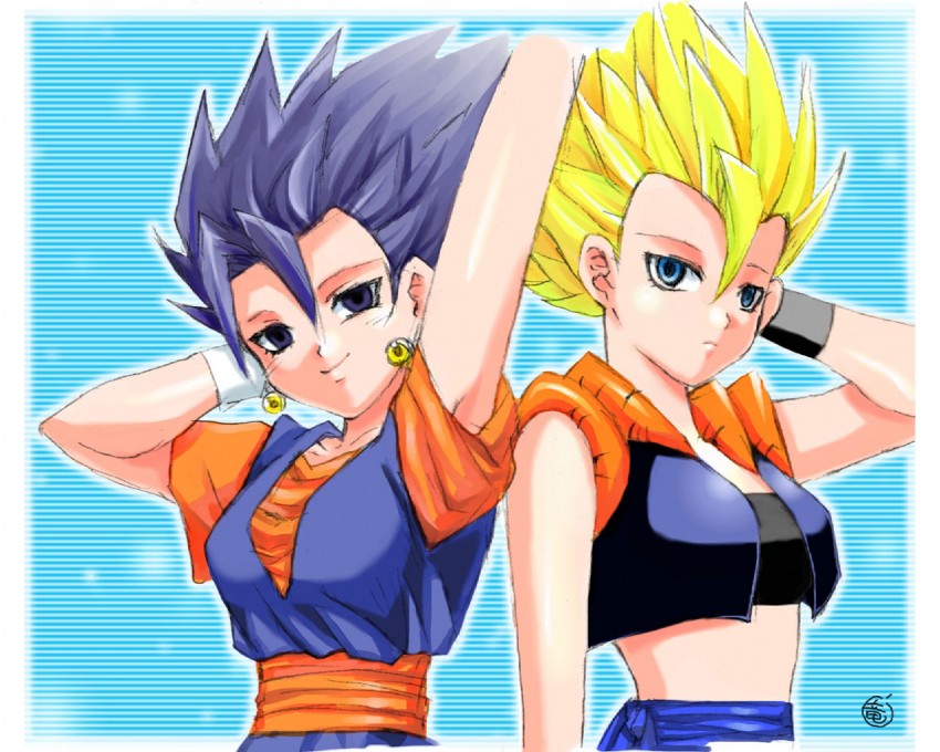 gogeta and vegetto (dragon ball and 1 more) drawn by jiayu_long