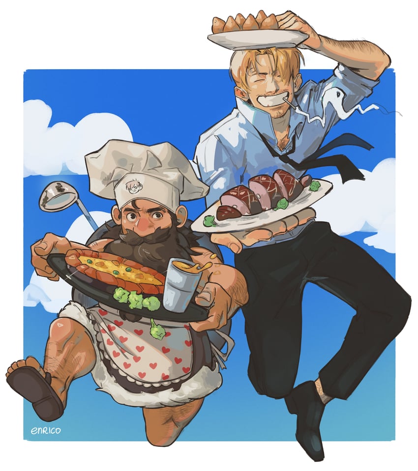 sanji and senshi (one piece and 1 more) drawn by enri_(ceinordraws)