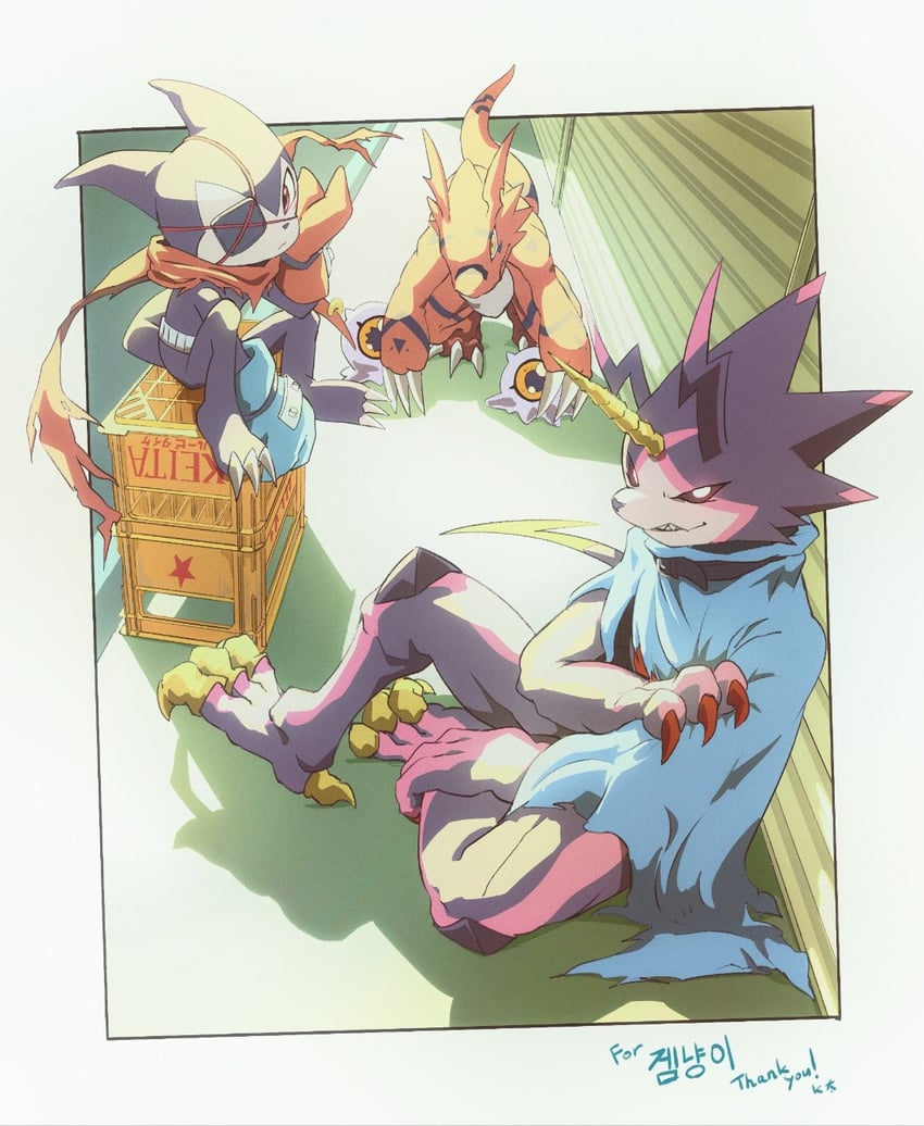 guilmon, impmon, kuramon, gulusgammamon, impmon x-antibody, and 1 more (digimon) drawn by kubota_keita