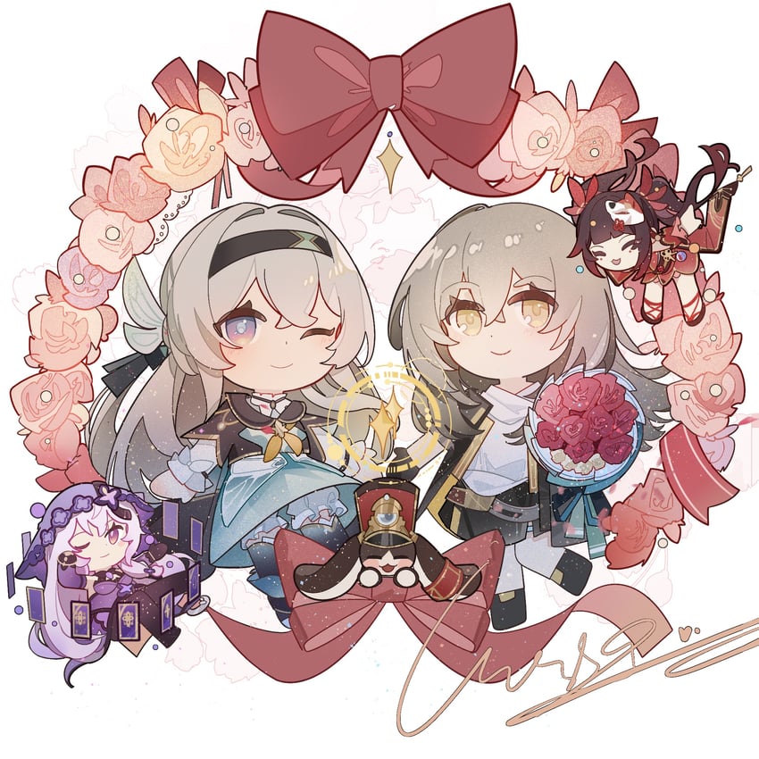 trailblazer, firefly, stelle, sparkle, black swan, and 1 more (honkai and 1 more) drawn by lightfish
