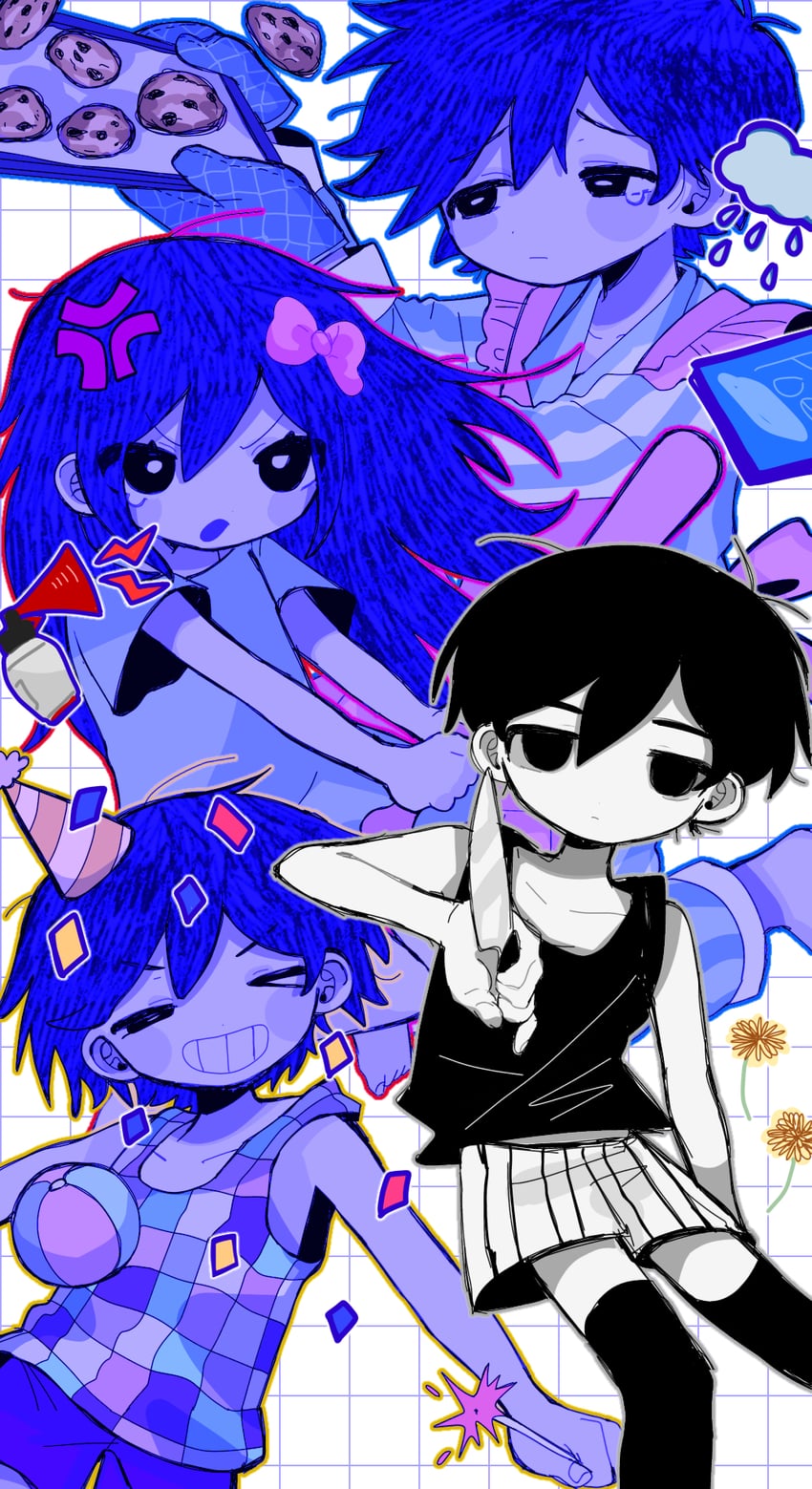 omori, aubrey, kel, and hero (omori) drawn by kobanzame_omo