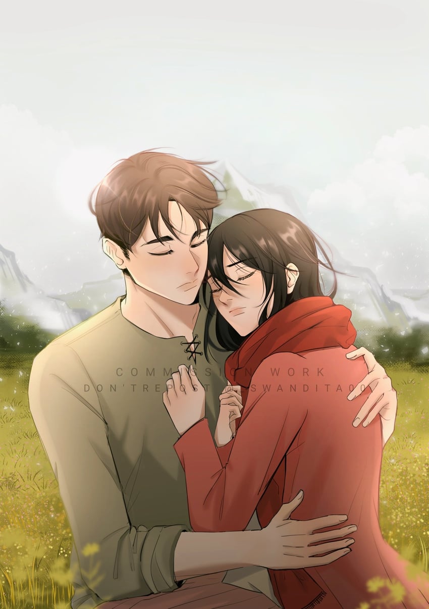 mikasa ackerman and eren yeager (shingeki no kyojin) drawn by swandita
