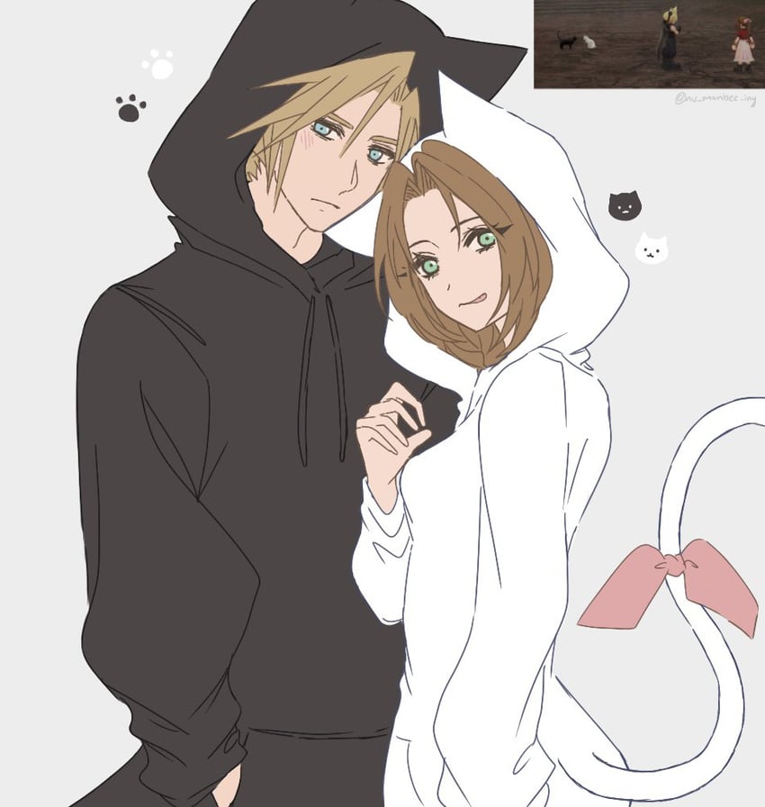 cloud strife and aerith gainsborough (final fantasy and 2 more) drawn by hu_manbee_ing