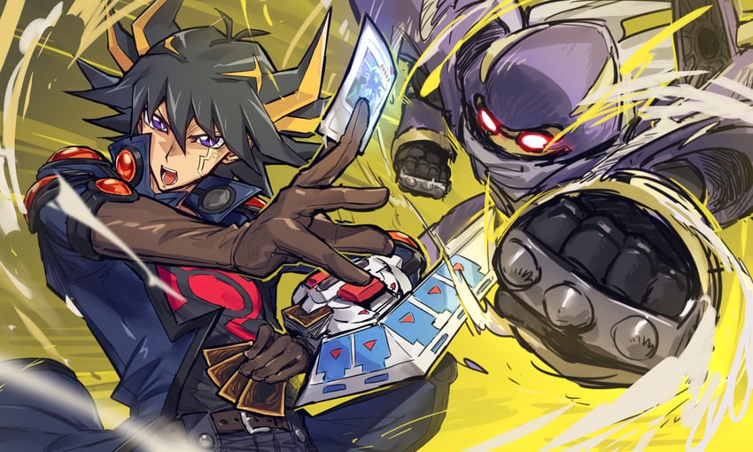 fudo yusei and junk warrior (yu-gi-oh! and 1 more) drawn by melon22