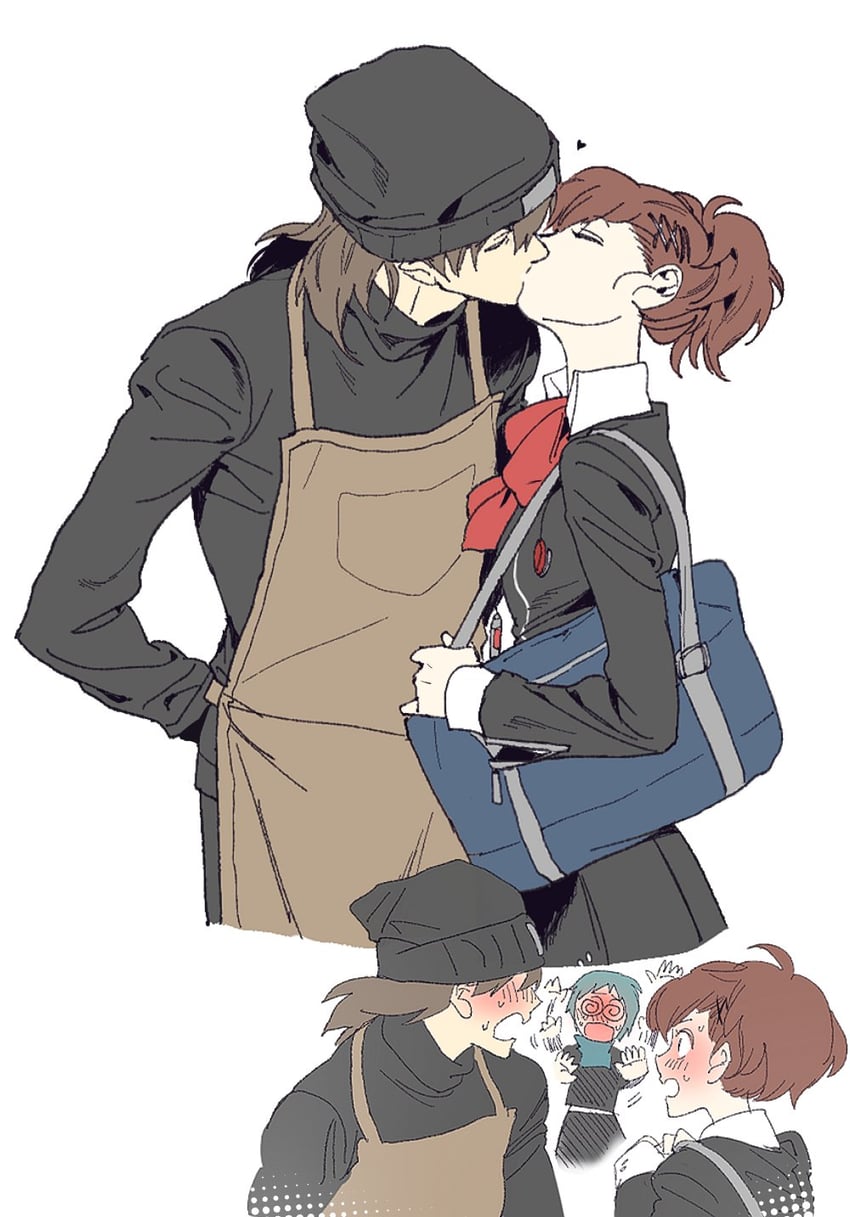 shiomi kotone, yamagishi fuuka, and aragaki shinjirou (persona and 2 more) drawn by dangeroustaku