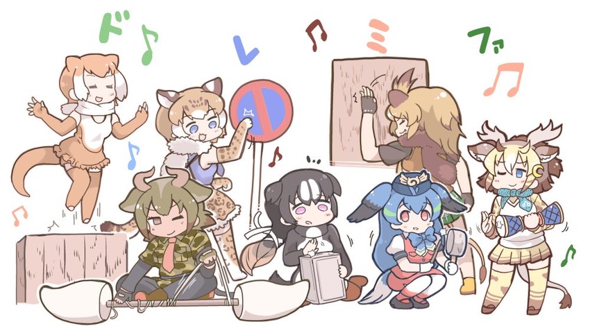 aurochs, passenger pigeon, japanese otter, sivatherium, great auk, and 2 more (kemono friends) drawn by tanaka_kusao