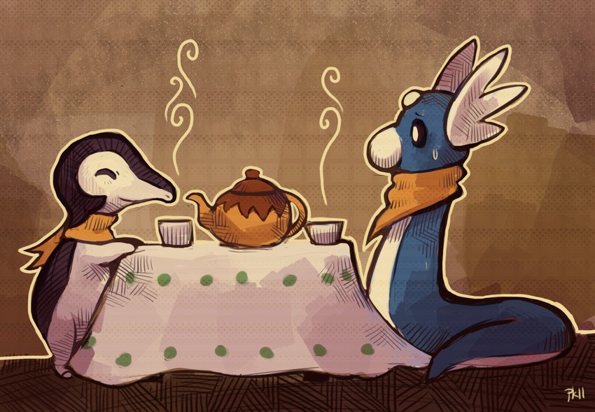 cyndaquil and dratini (pokemon and 1 more) drawn by glitchedpuppet