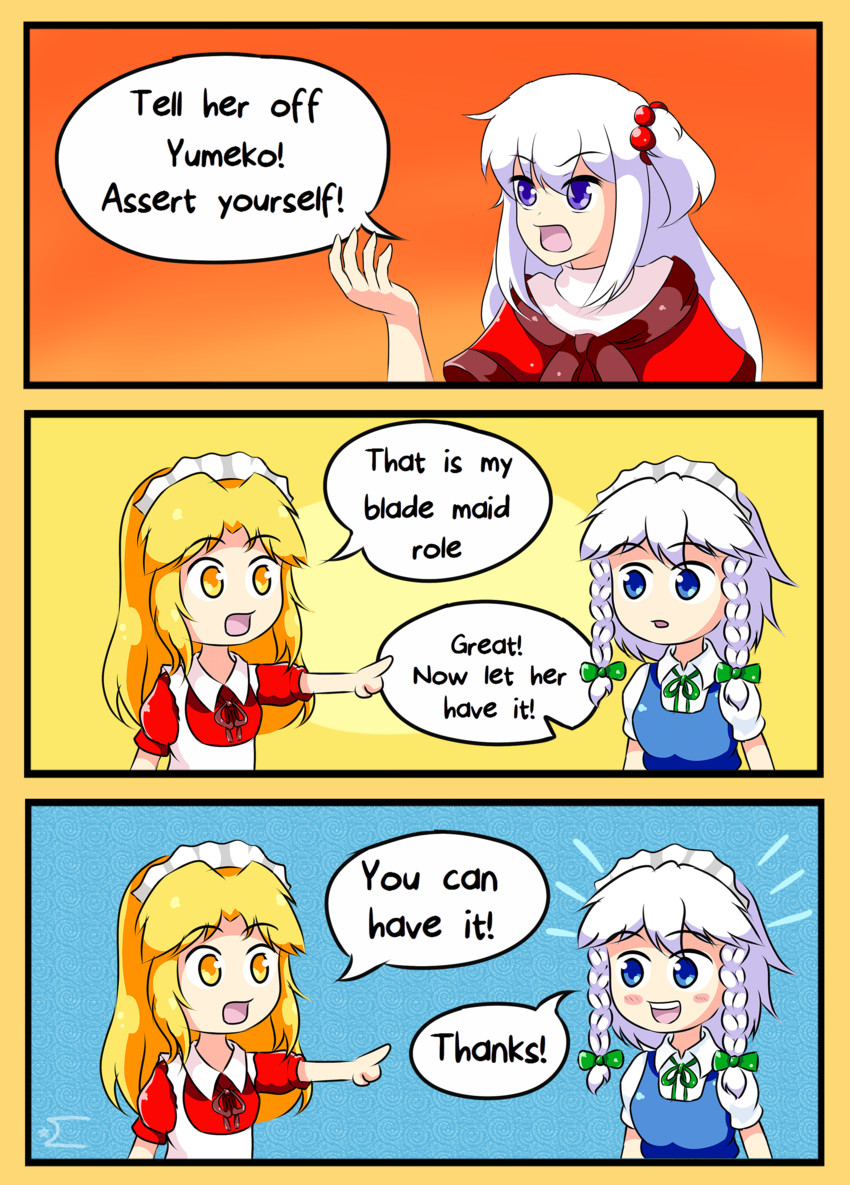 izayoi sakuya, shinki, and yumeko (touhou and 1 more) drawn by neferkitty