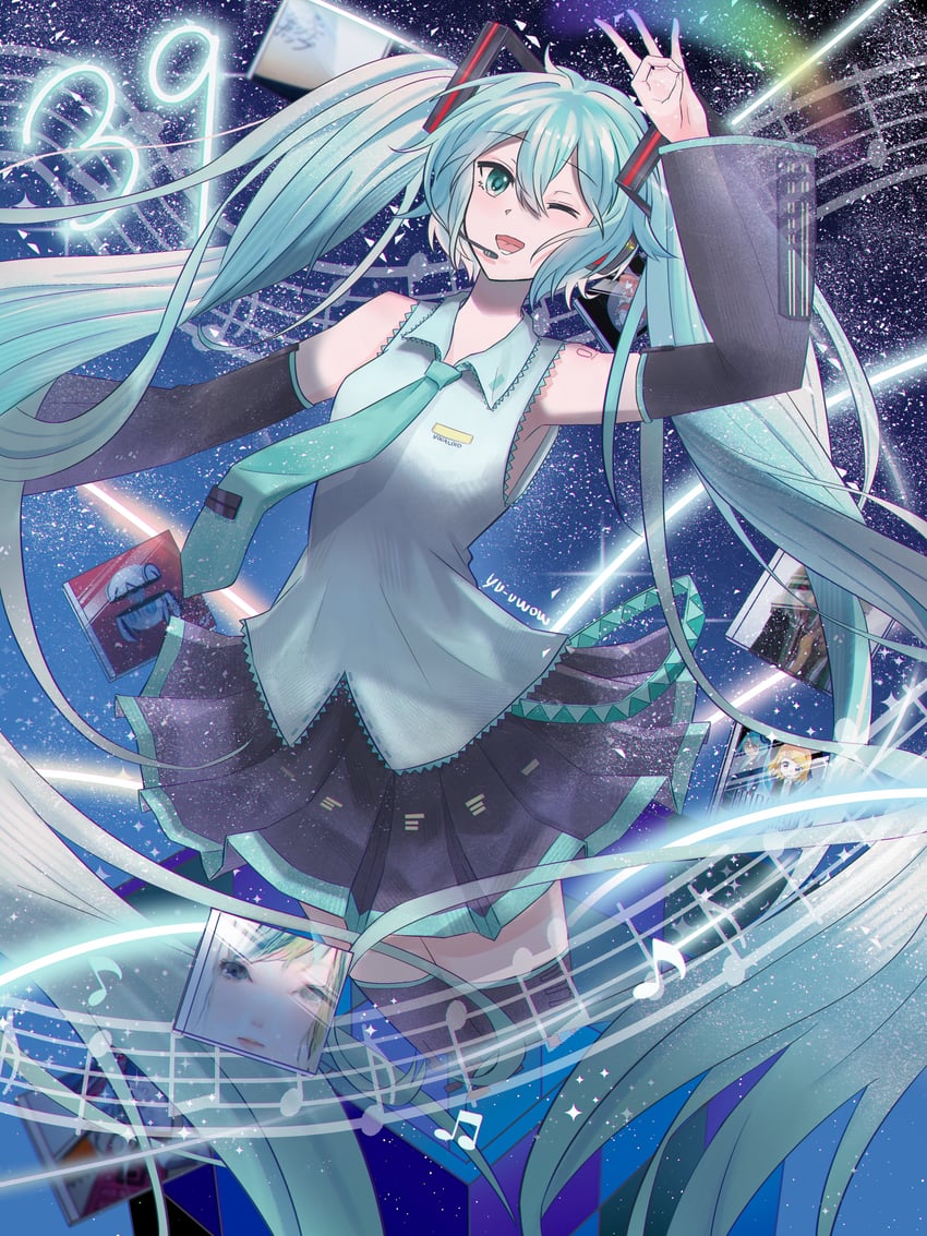 hatsune miku and kagamine rin (vocaloid) drawn by yu-uwow