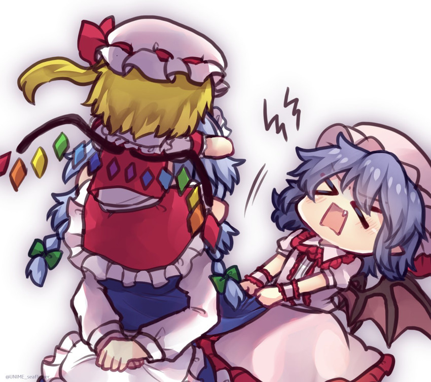 remilia scarlet, flandre scarlet, and izayoi sakuya (touhou) drawn by unime_seaflower