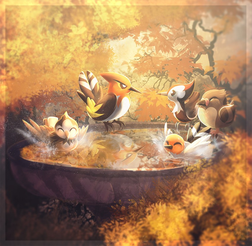 starly, fletchling, pidove, pikipek, and fletchinder (pokemon) drawn by amura-of-jupiter