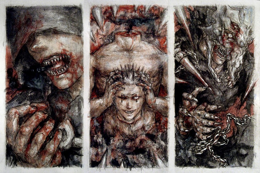 risu, caiman, kai, and curse (dorohedoro) drawn by kit-sha