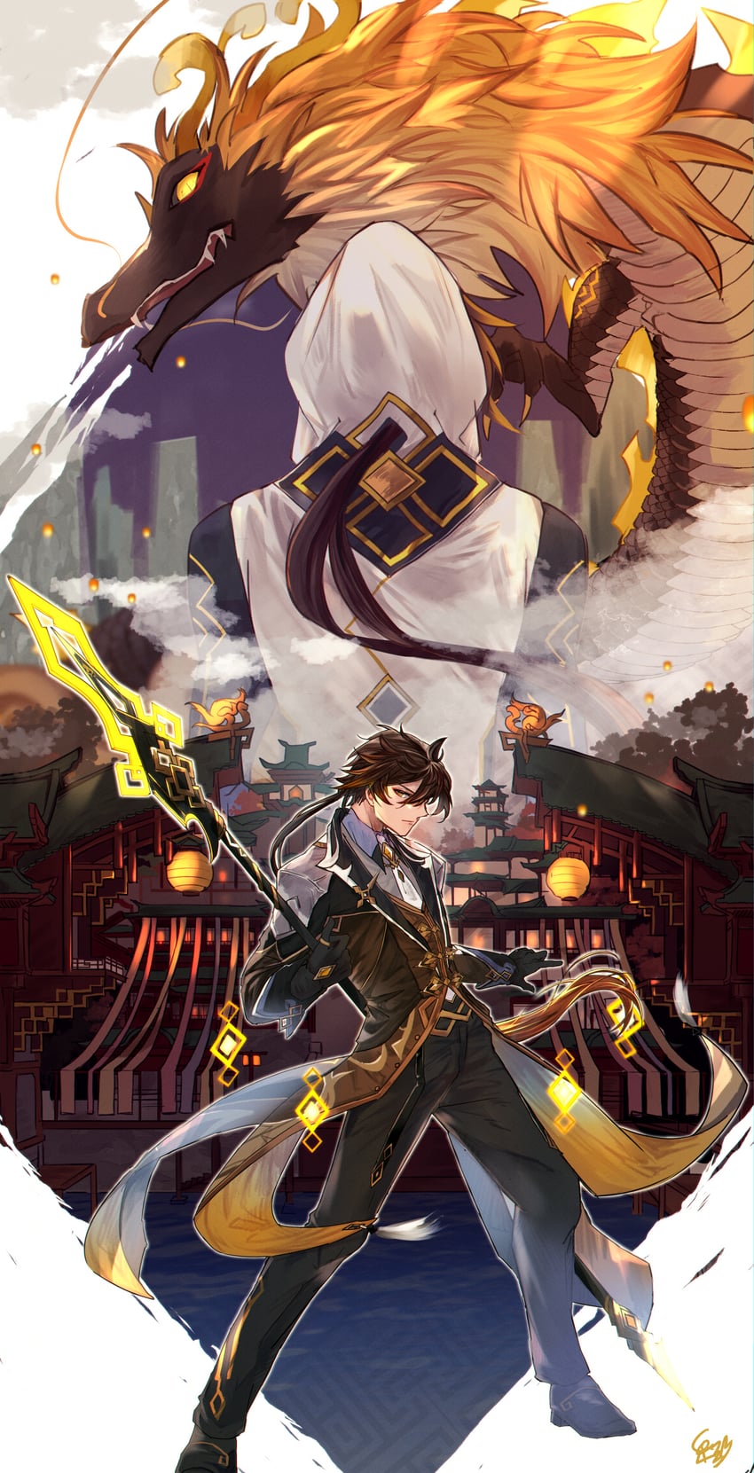 zhongli and rex lapis (genshin impact) drawn by kannazuki_beni