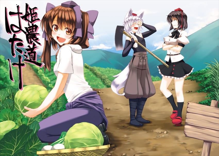 shameimaru aya, inubashiri momiji, and himekaidou hatate (touhou) drawn by iwanori