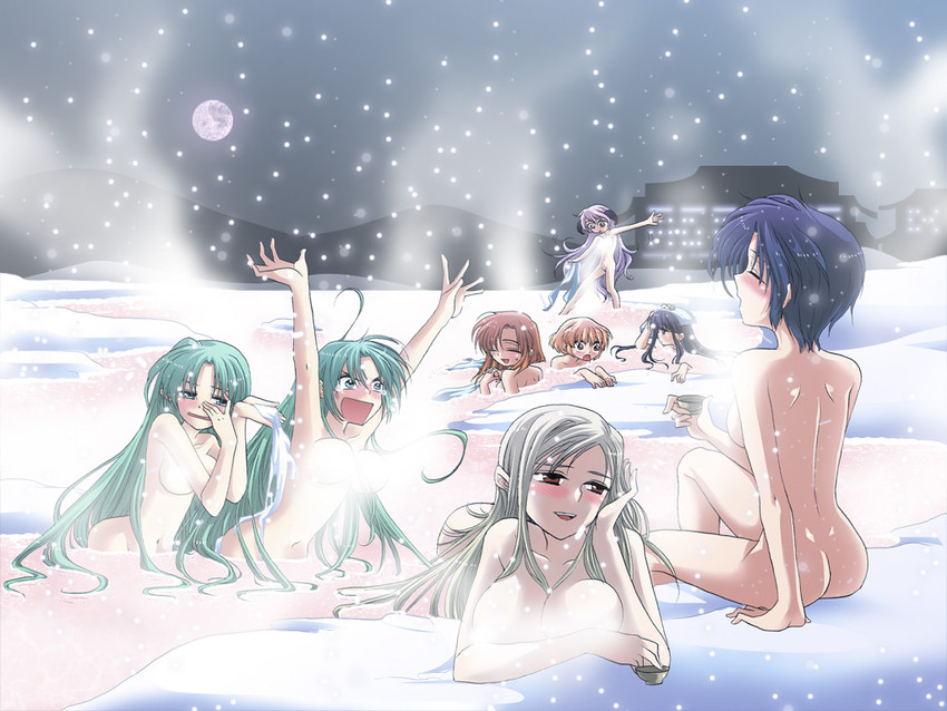 furude rika, ryuuguu rena, houjou satoko, sonozaki mion, hanyuu, and 3 more (higurashi no naku koro ni) drawn by fujitaka_(akasora)