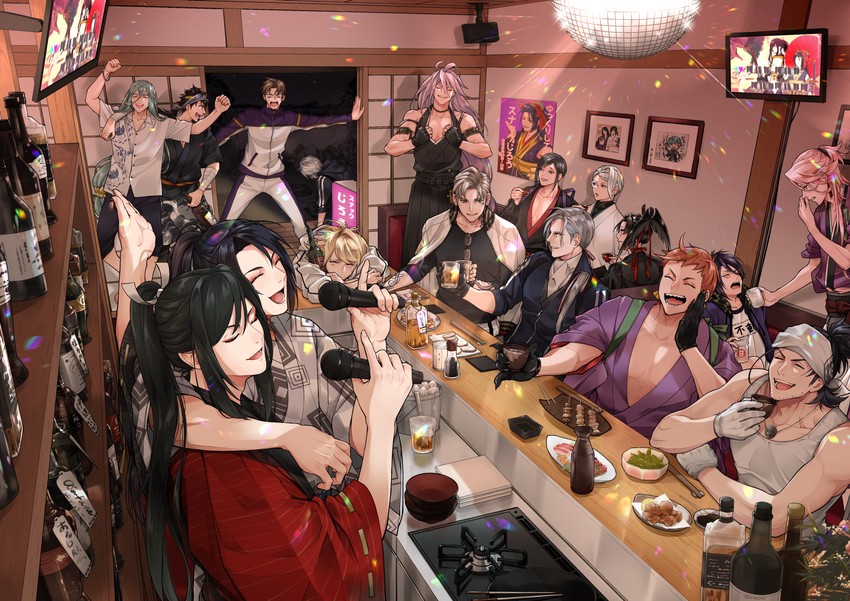 ichigo hitofuri, heshikiri hasebe, mutsu-no-kami yoshiyuki, iwatooshi, souza samonji, and 13 more (touken ranbu) drawn by satorou