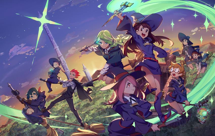 kagari atsuko, diana cavendish, sucy manbavaran, lotte jansson, amanda o'neill, and 4 more (little witch academia) drawn by pg_(pgouwoderen)