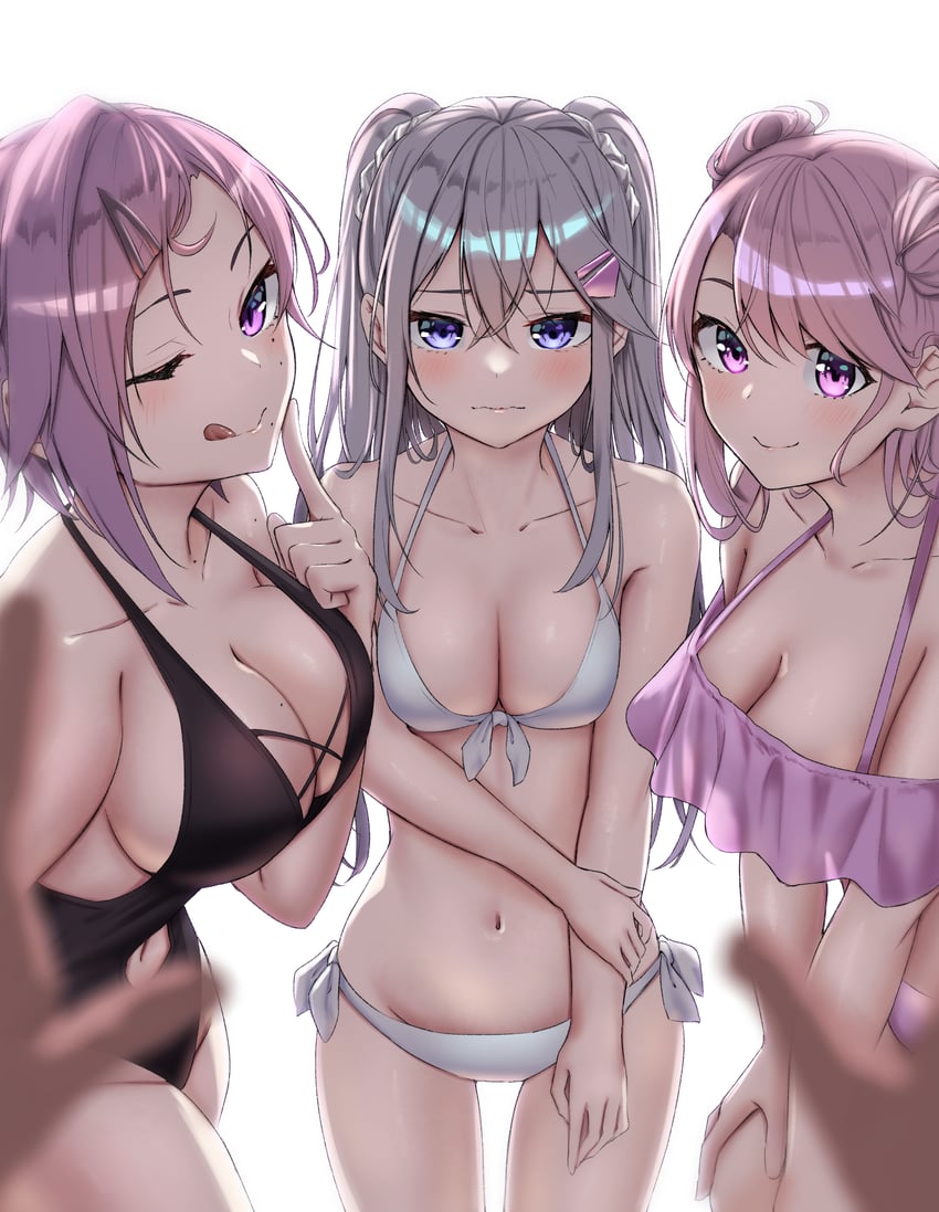 kamagaya momoka, shiroi shizuku, and hebizono kyouko (kamikakushi no eden) drawn by sahara386