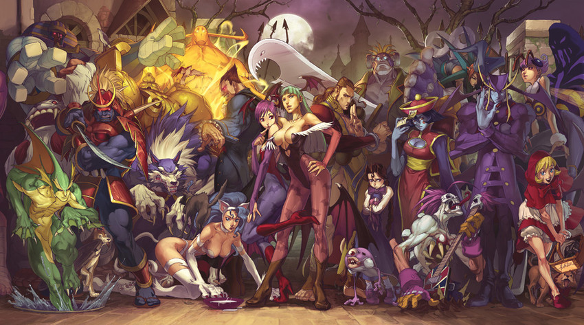 morrigan aensland, lilith, felicia, hsien-ko, b.b. hood, and 17 more (darkstalkers) drawn by alvin_lee