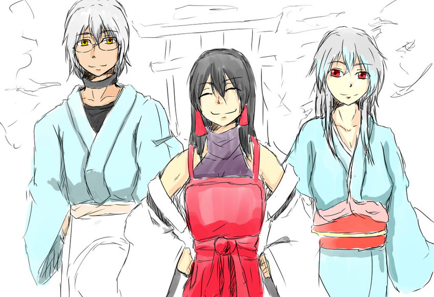 kamishirasawa keine, morichika rinnosuke, and sendai hakurei no miko (original and 2 more) drawn by takase_(nandedaiya)