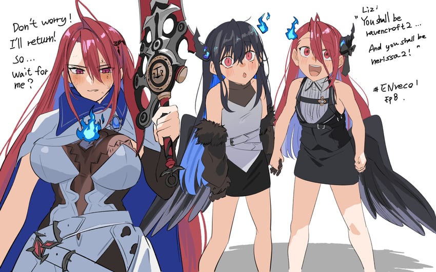 nerissa ravencroft and elizabeth rose bloodflame (hololive and 2 more) drawn by set7