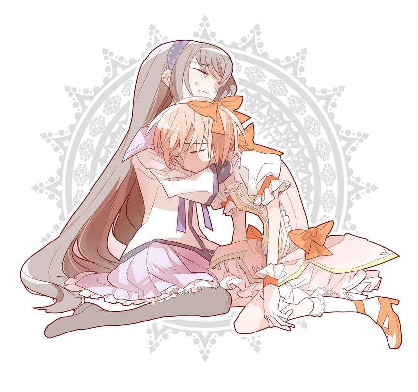 akemi homura and kaname madoka (mahou shoujo madoka magica) drawn by makiko