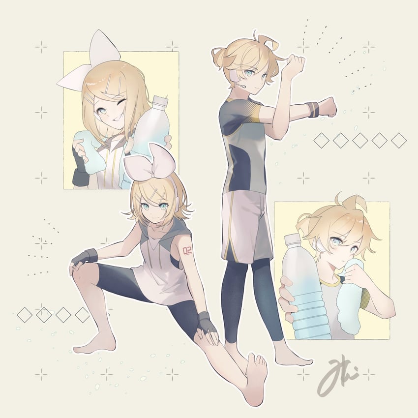 kagamine rin and kagamine len (vocaloid and 2 more) drawn by mipi