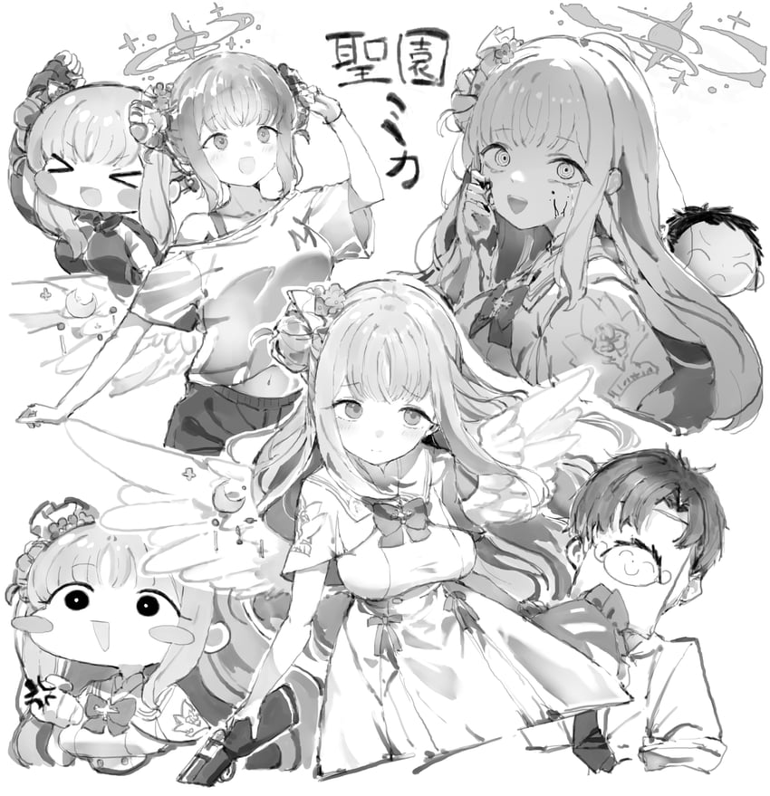 sensei, doodle sensei, and mika (blue archive) drawn by kotatu_(akaki01aoki00)