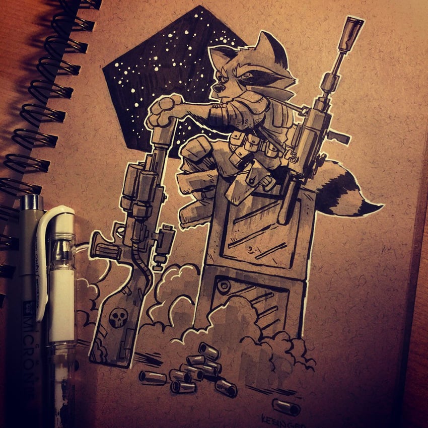 rocket raccoon (marvel and 1 more) drawn by brian_kesinger