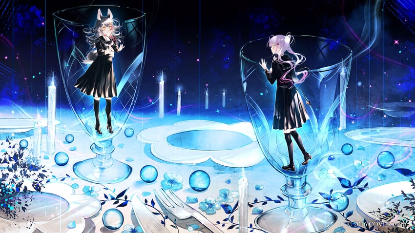 tokoyami towa and ookami mio (hololive) drawn by majamari