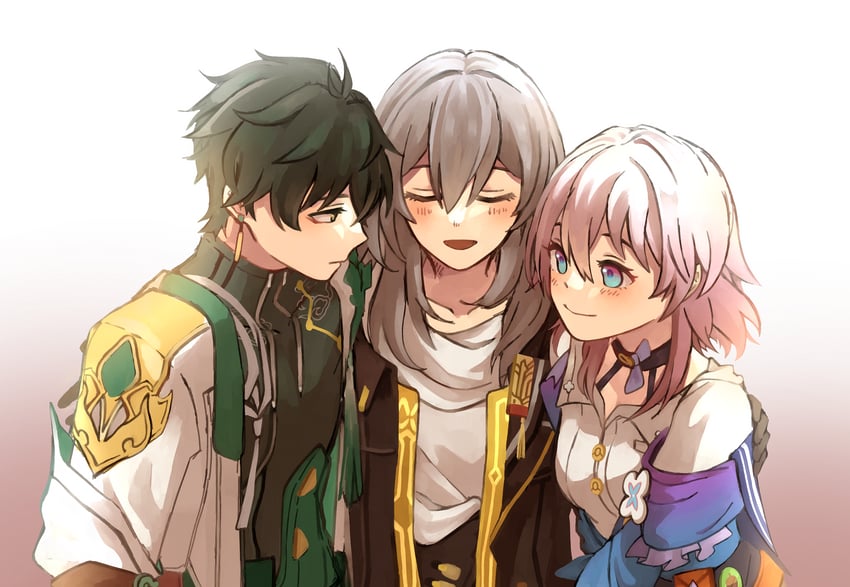 trailblazer, stelle, march 7th, and dan heng (honkai and 1 more) drawn by canola_(rollnoko)
