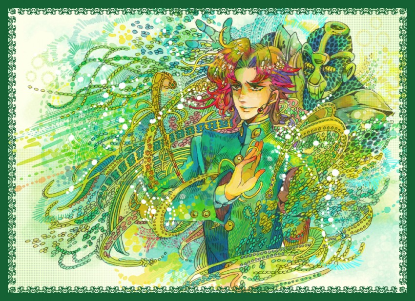 kakyoin noriaki and hierophant green (jojo no kimyou na bouken and 1 more) drawn by nosuke_(umiboshi)