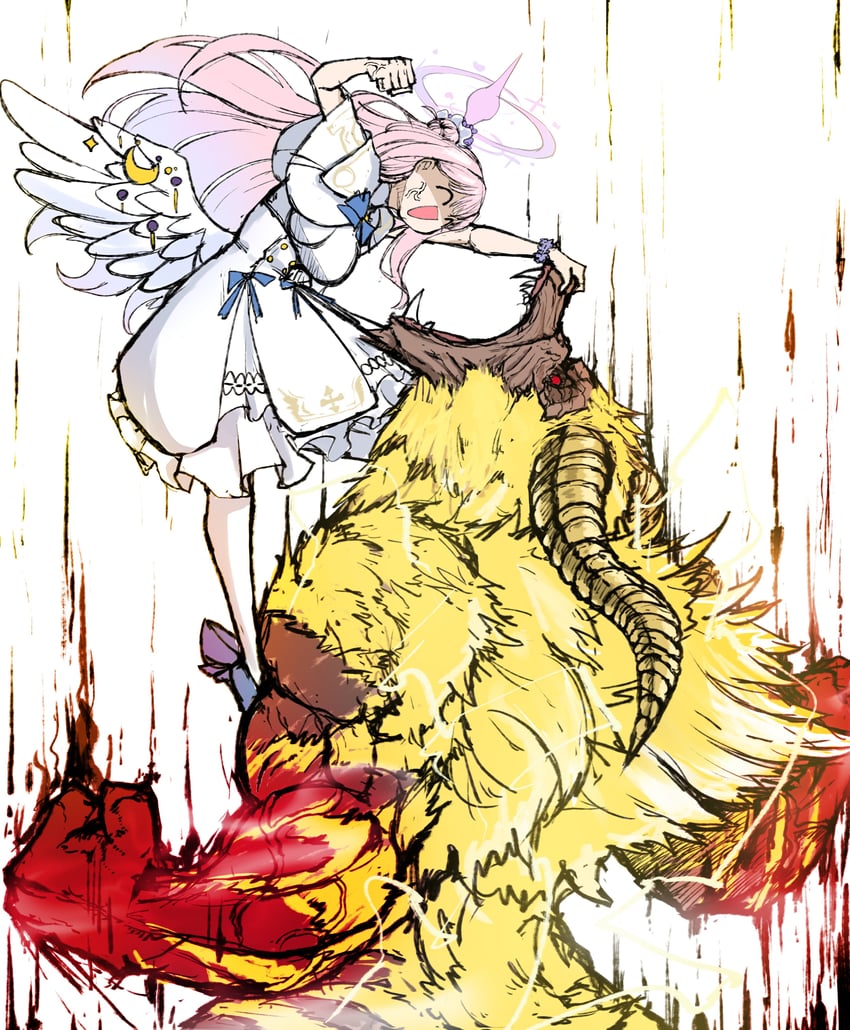 mika, rajang, and enraged rajang (blue archive and 1 more) drawn by nubebenbe
