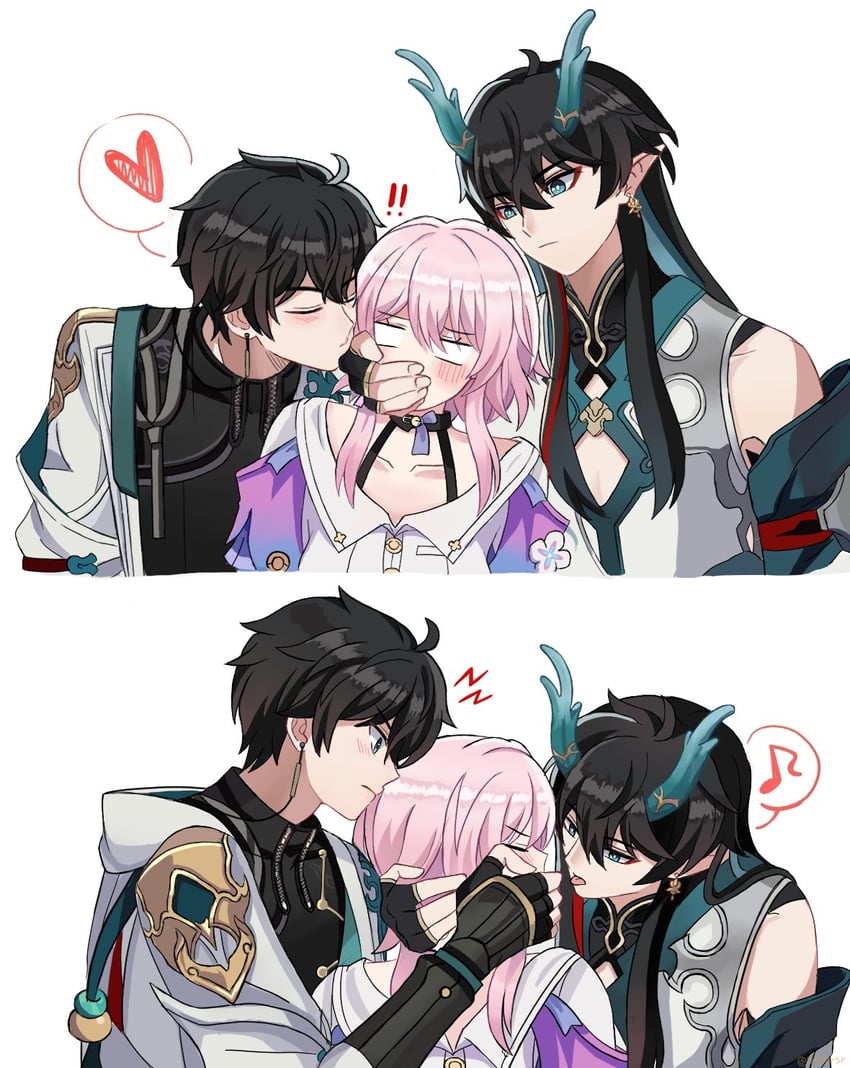 march 7th and dan heng (honkai and 1 more) drawn by hyohls2_(hamao3o)