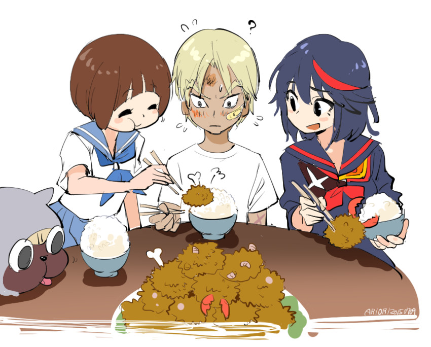 matoi ryuuko, senketsu, mankanshoku mako, gamagoori ira, and guts (kill la kill) drawn by ariorihaberi